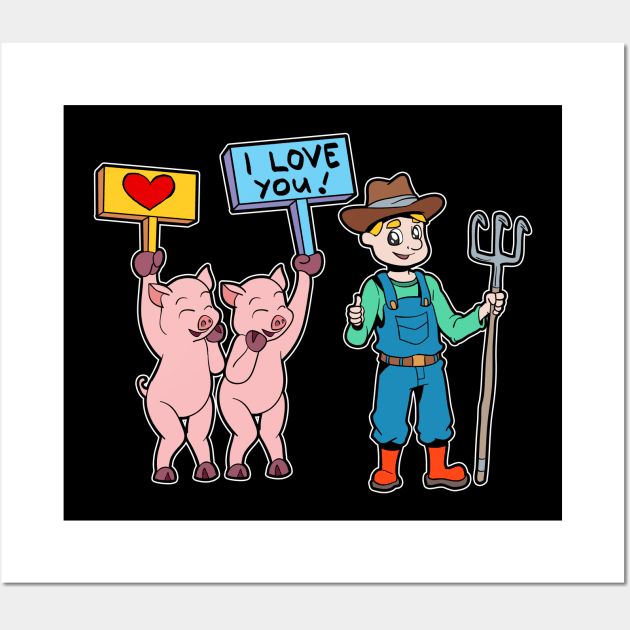 Pigs love the farmer - pig farmer Wall Art by Modern Medieval Design